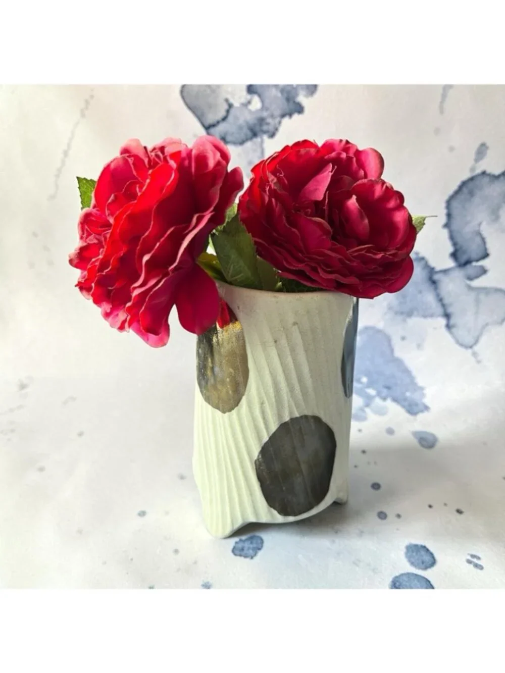 Glowing Arbor Bridget Bodenham Ceramic Flower Vase ANTHROPOLOGIE Cream Gold 6